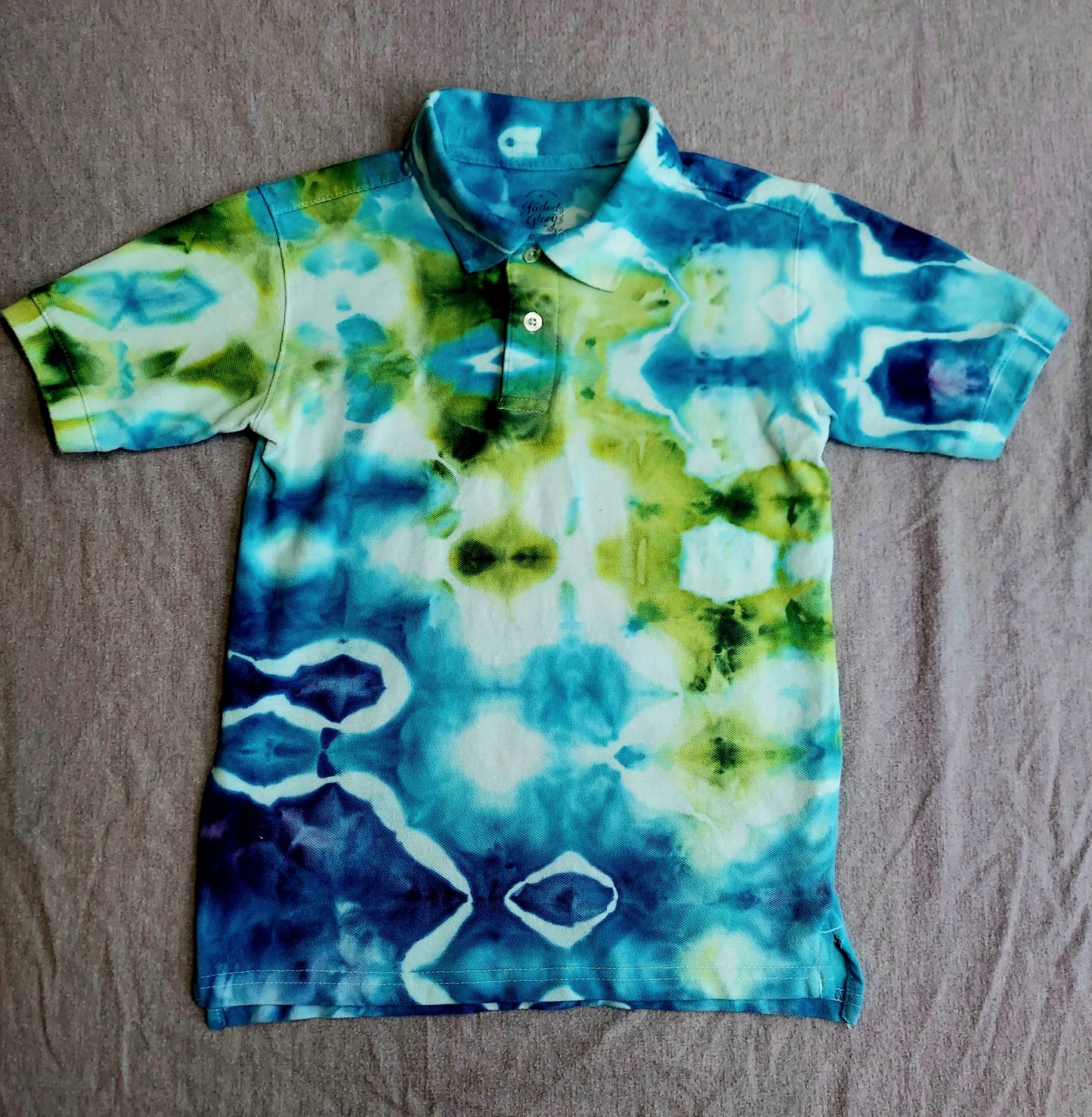 Short Sleeve Polo - Children's Small (6-7) - Glitch, Blue/Green