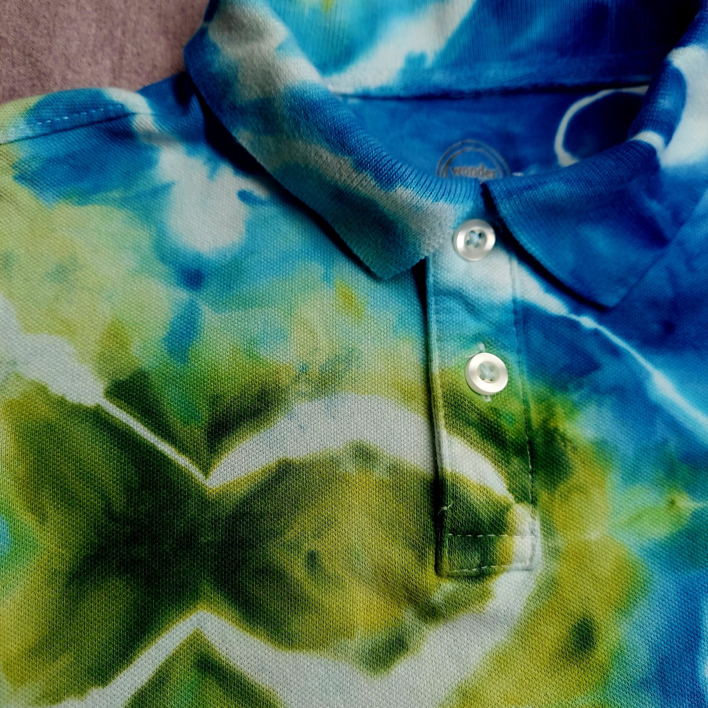 Short Sleeve Polo - Children's XS (4-5) - Glitch, Blue/Green