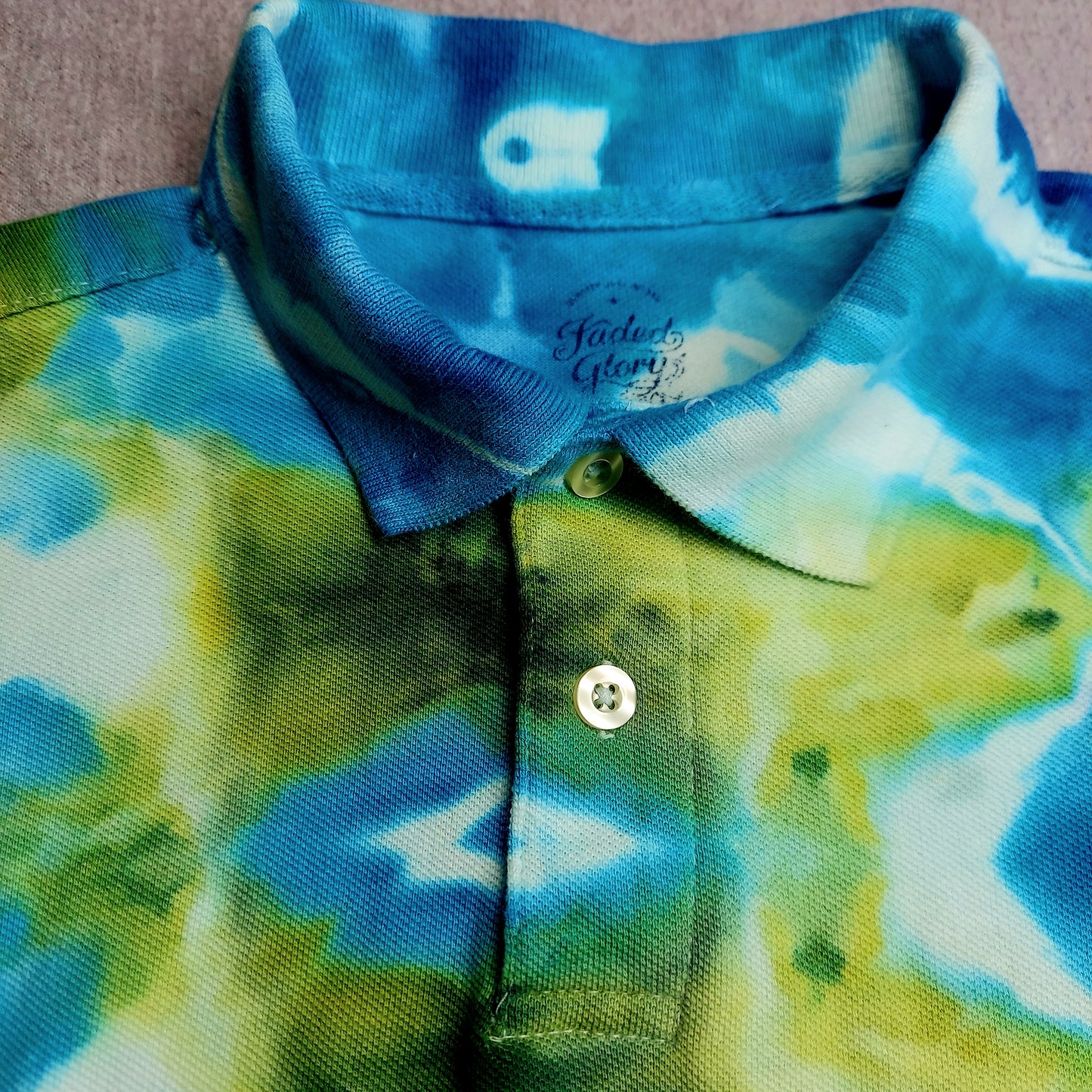 Short Sleeve Polo - Children's Small (6-7) - Glitch, Blue/Green