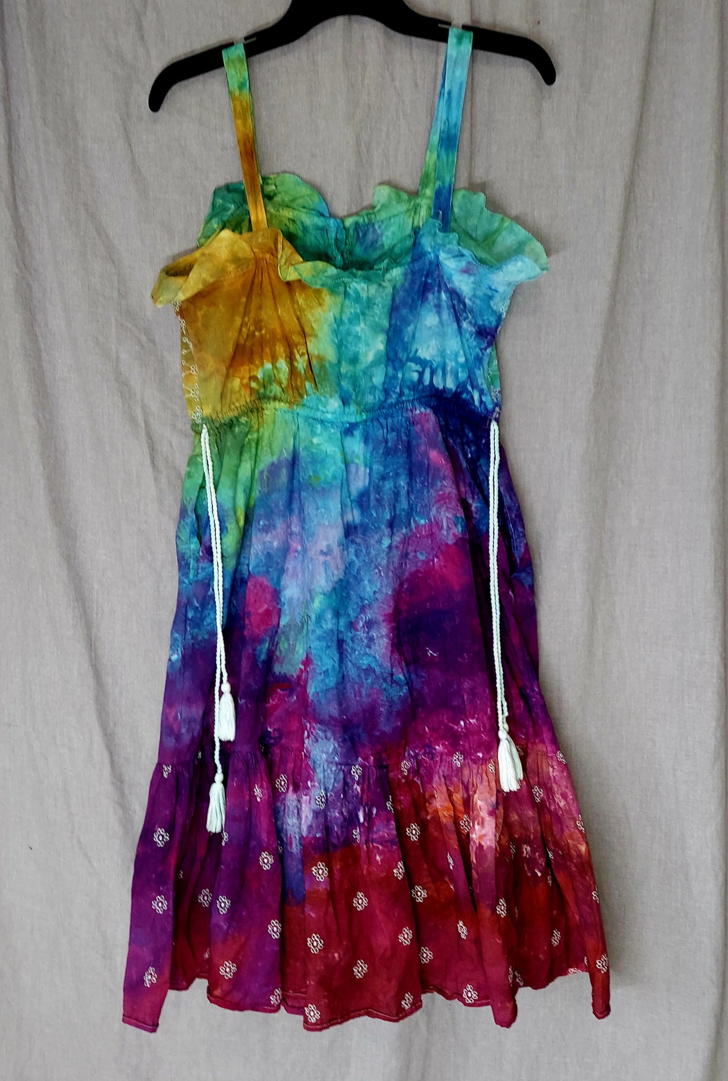 Rainbow Sundress with Drawstrings and Pockets - Women's Medium - Scrunch