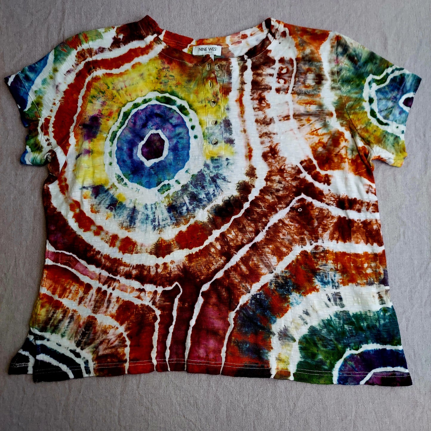 Short Sleeved Henley - Women's XL - Geode, Jewel Rainbow
