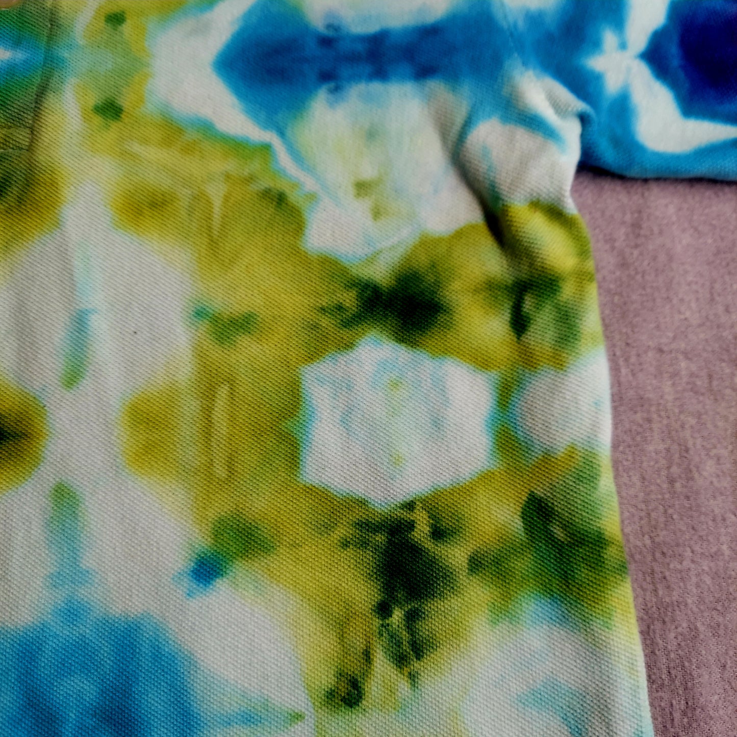 Short Sleeve Polo - Children's Small (6-7) - Glitch, Blue/Green