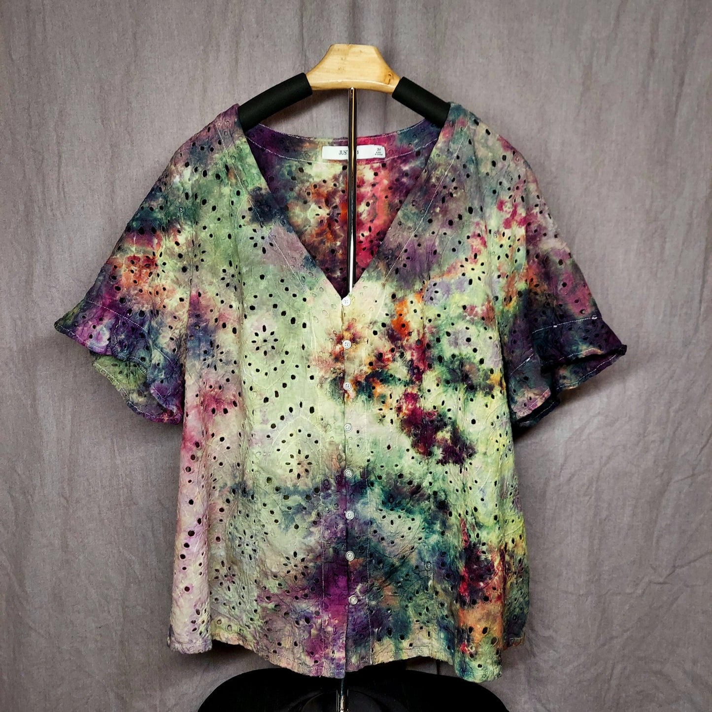 Lace Button-Up Shirt - Women's 3XL - Swampy Purple