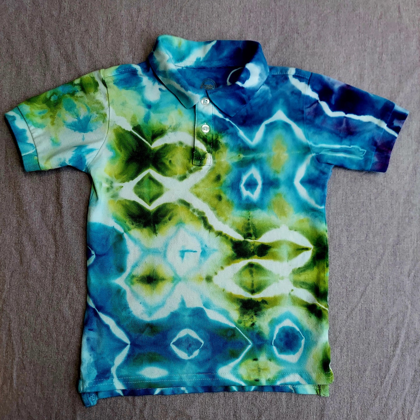 Short Sleeve Polo - Children's XS (4-5) - Glitch, Blue/Green