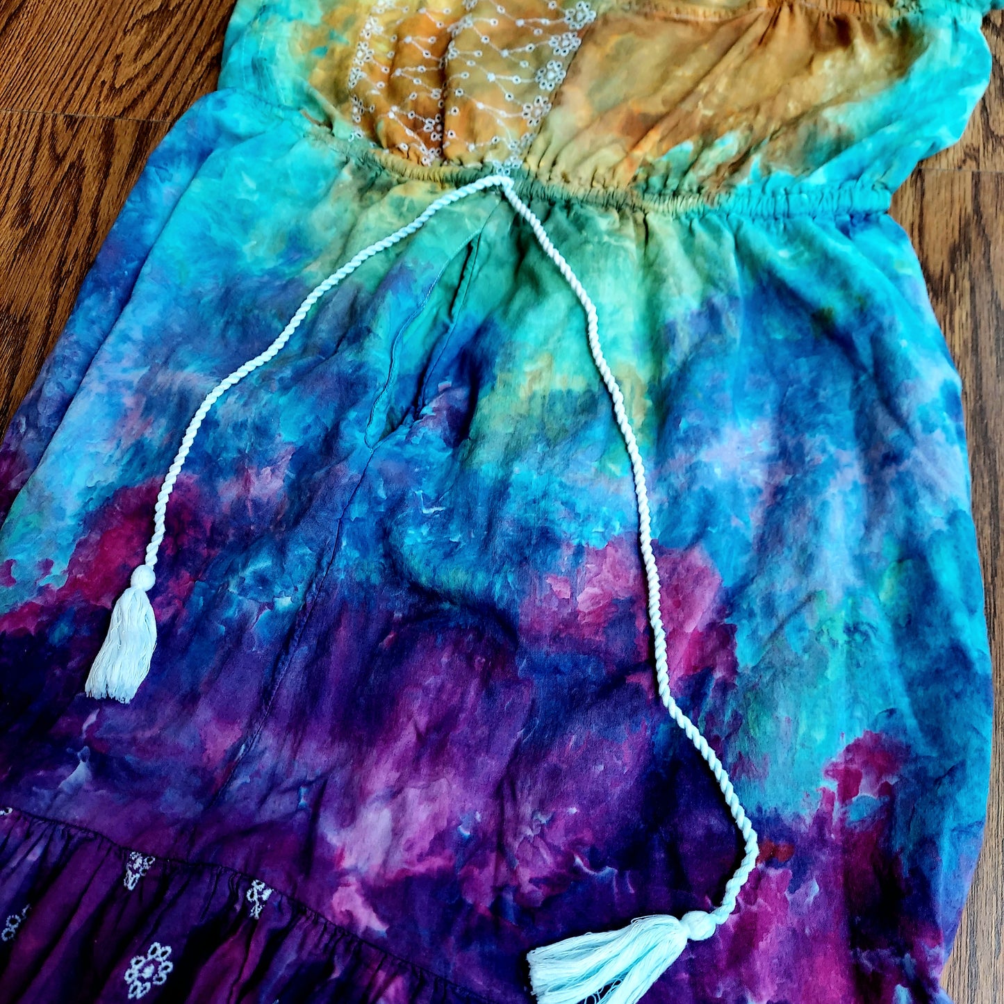 Rainbow Sundress with Drawstrings and Pockets - Women's Medium - Scrunch