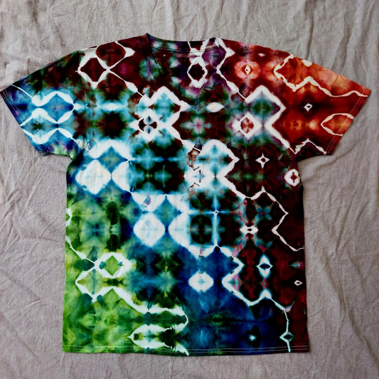 V-Neck T-Shirt - Unisex Large - Glitch, Jewel Rainbow